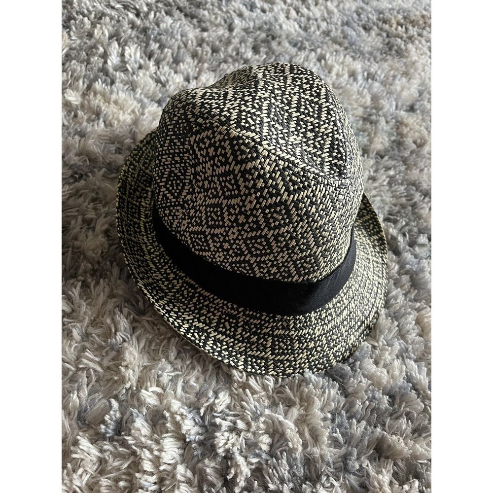 Aventura Paper Straw Fedora Hat One Size Black Tan